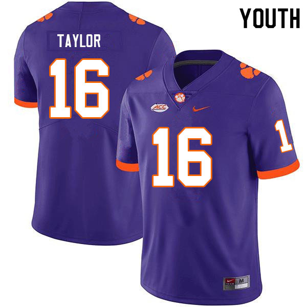 Youth #16 Will Taylor Clemson Tigers College Football Jerseys Sale-Purple - Click Image to Close